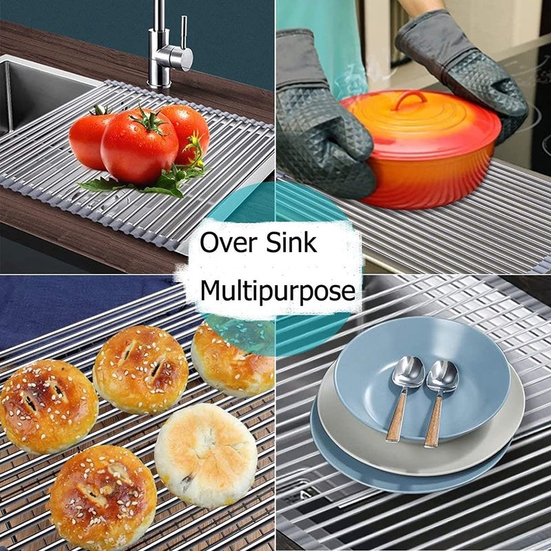 Ahyuan Roll up Dish Drying Rack Over The Sink Kitchen Roll up Sink Drying Rack Portable Dish Drainer Foldable Dish Drying Rack (Warm Gray, 20.5''X16.9'') - Image 2